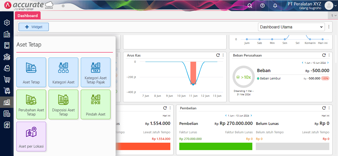 Tampilan Tab Aset tetap Accurate online
