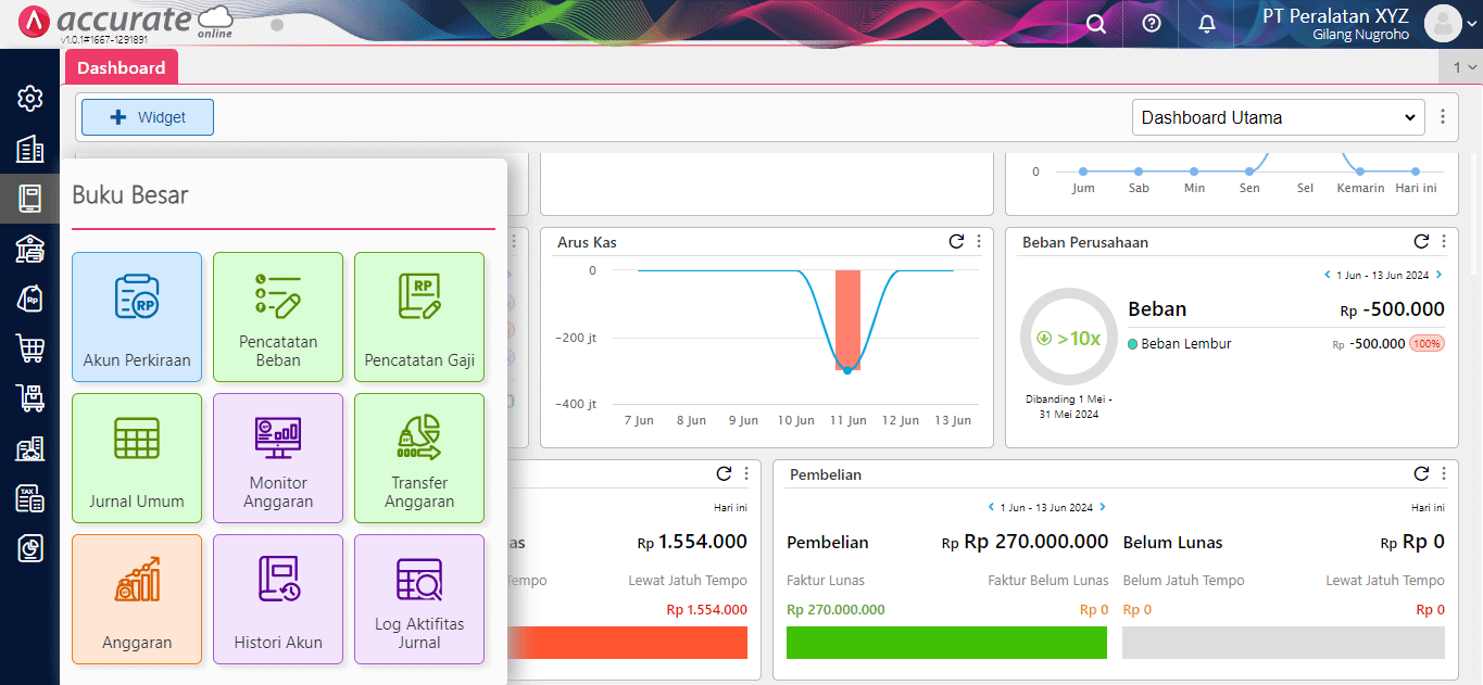 Tampilan Tab Buku Besar Accurate online