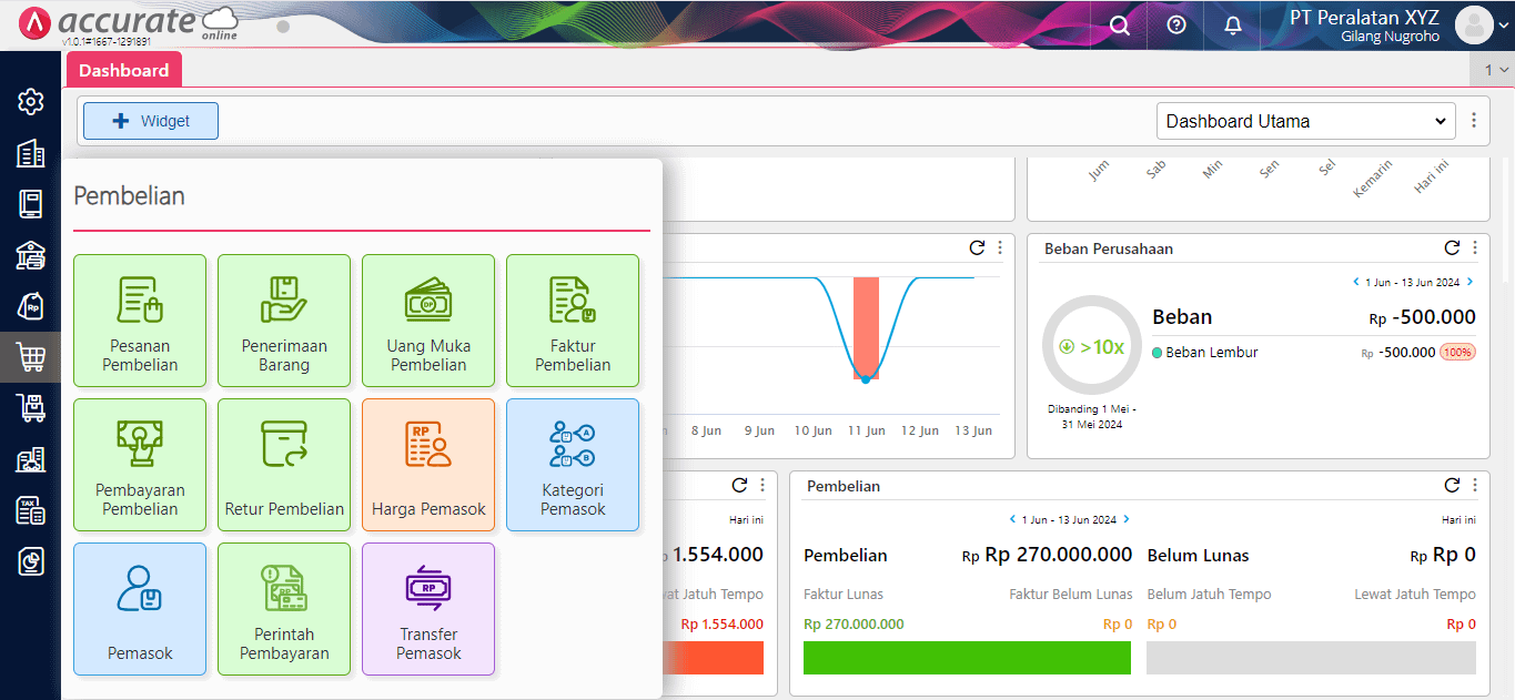 Tampilan Tab Pembelian Accurate online