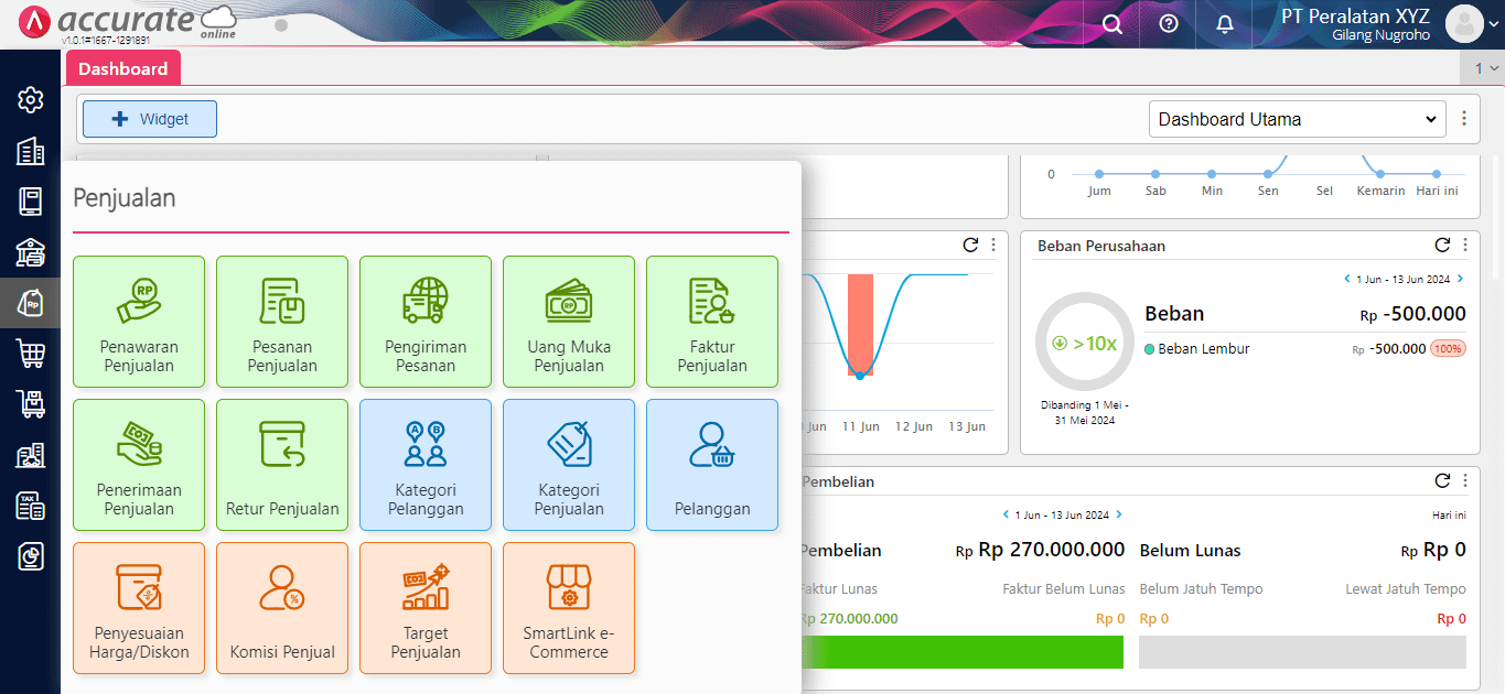 Tampilan Tab Penjualan Accurate online