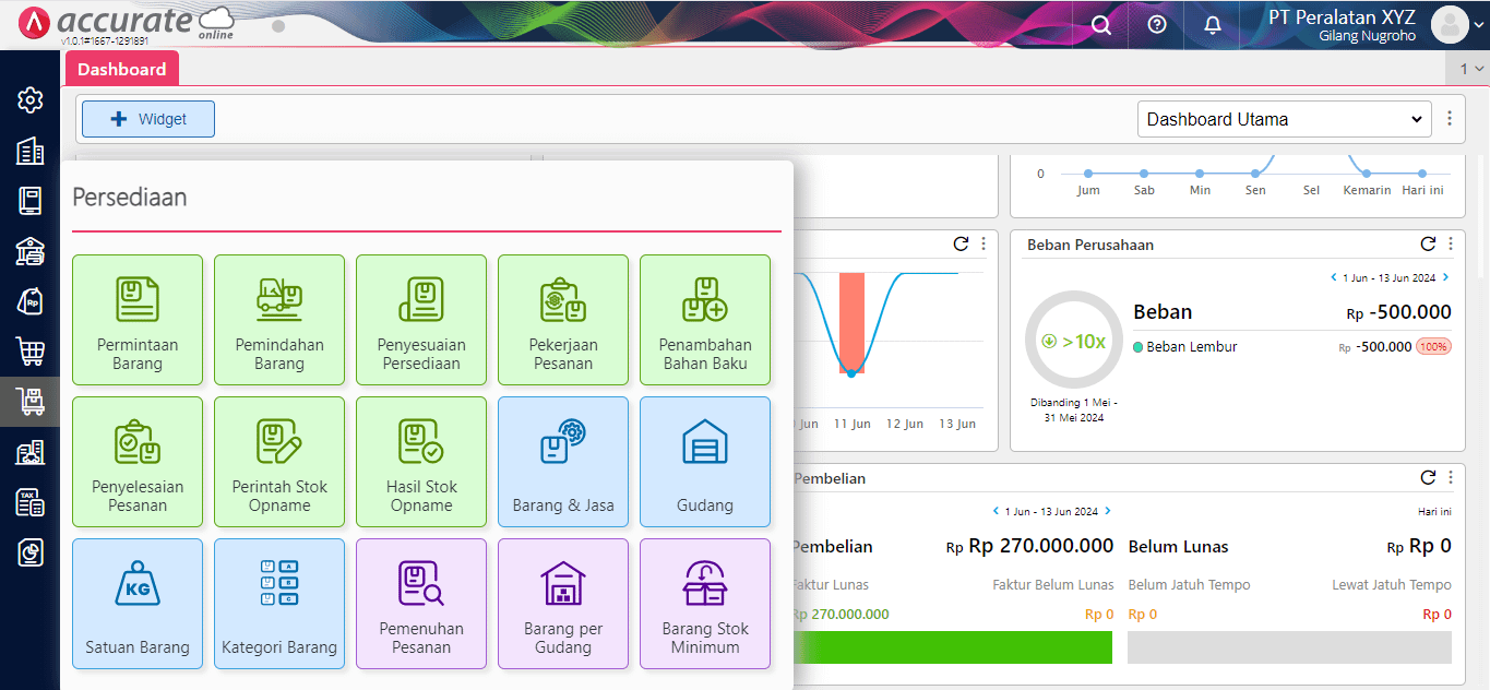 Tampilan Tab Persediaan Accurate online
