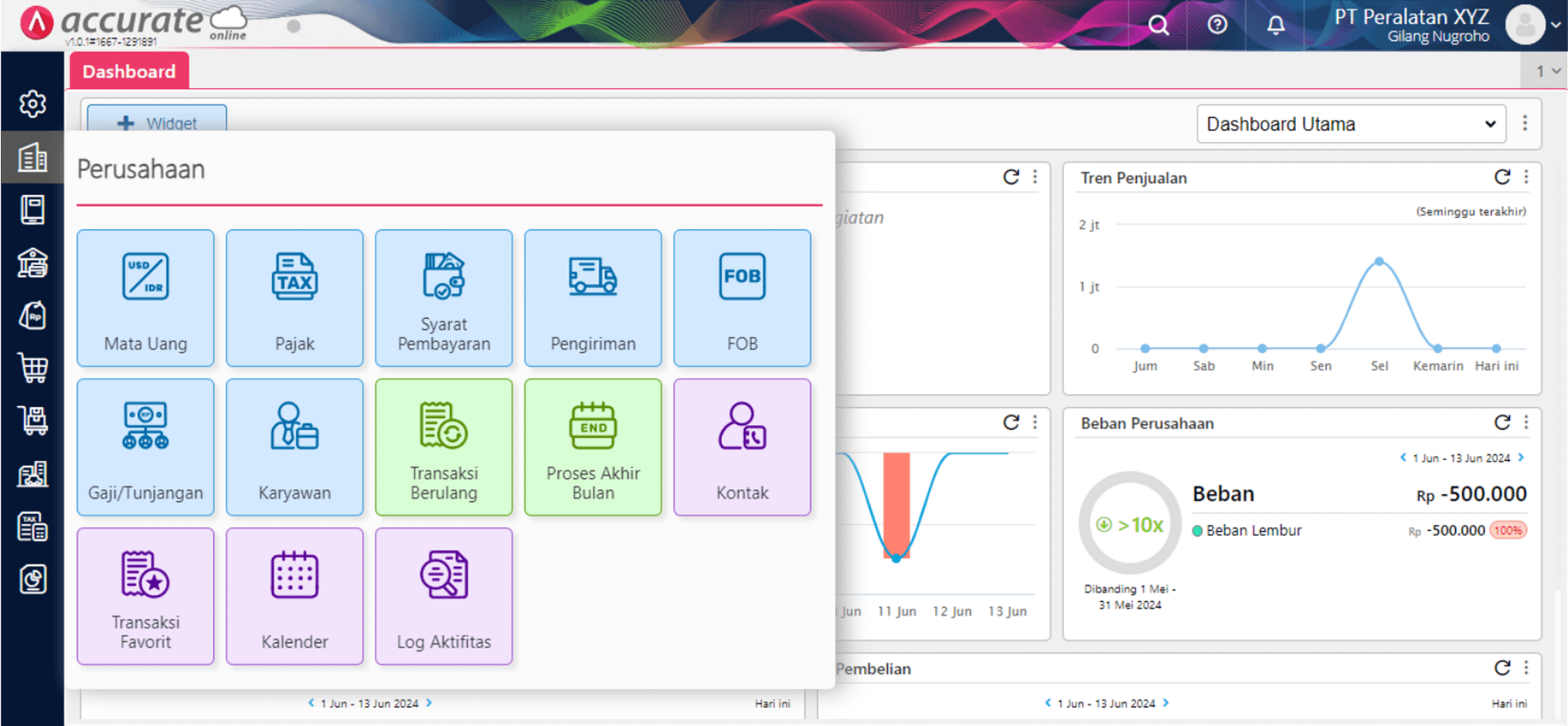 Tampilan Tabs perusahaan Accurate online
